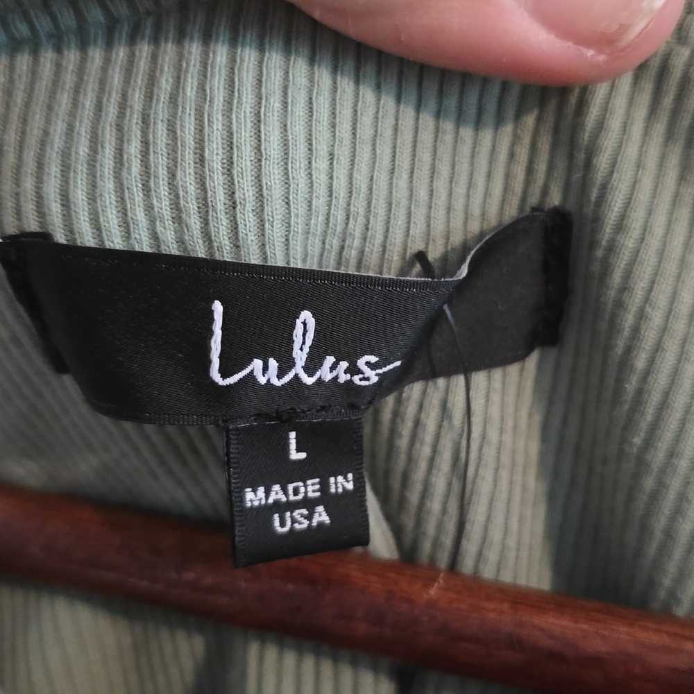Lulu's Sage Green Ribbed Drawstring Ruched Bodycon Dress NWT - Picture 9 of 10